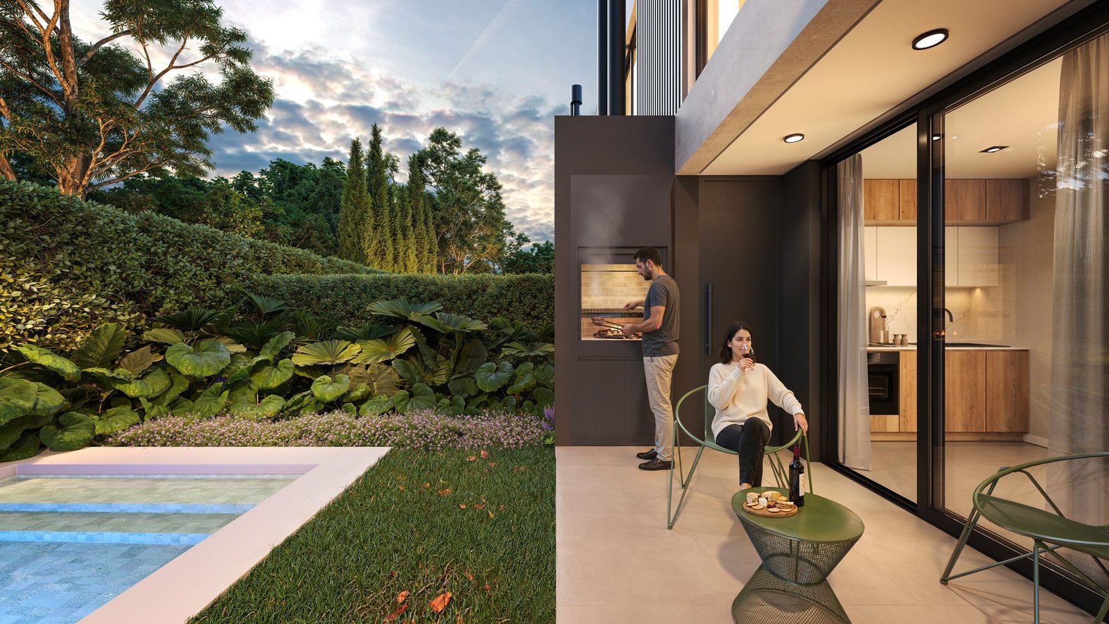 Galería con parrilla y jardín privado